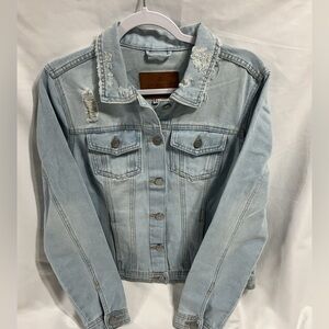One 5 One Classic Light Wash Distressed Denim Jacket - Large
